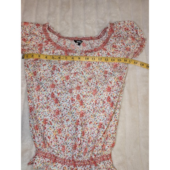 Nuon Women's Cotton Smocked Floral Short Sleeve Elastic Waist Blouse Small - Picture 5 of 10